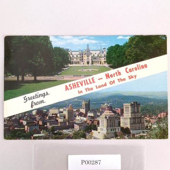 1958 Postcard Greetings from Asheville North Carolina Land of the Sky Biltmore - Picture 1 of 2